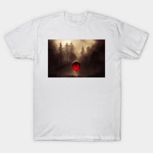 Hope goes out , Red balloon in foggy forest T-Shirt